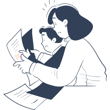 Կինն ու տղան նայում են փաստաթղթերին՝ մտահոգված։ Մեկ փաստաթղթի վրա կարմիր խաչ կա, որը մերժման նշան է։