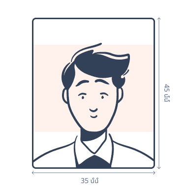 Տղամարդու լուսանկար՝ անձնագրային չափերով՝ 35 մմ լայնությամբ և 45 մմ բարձրությամբ։ Նա նայում է ուղիղ՝ չեզոք արտահայտությամբ